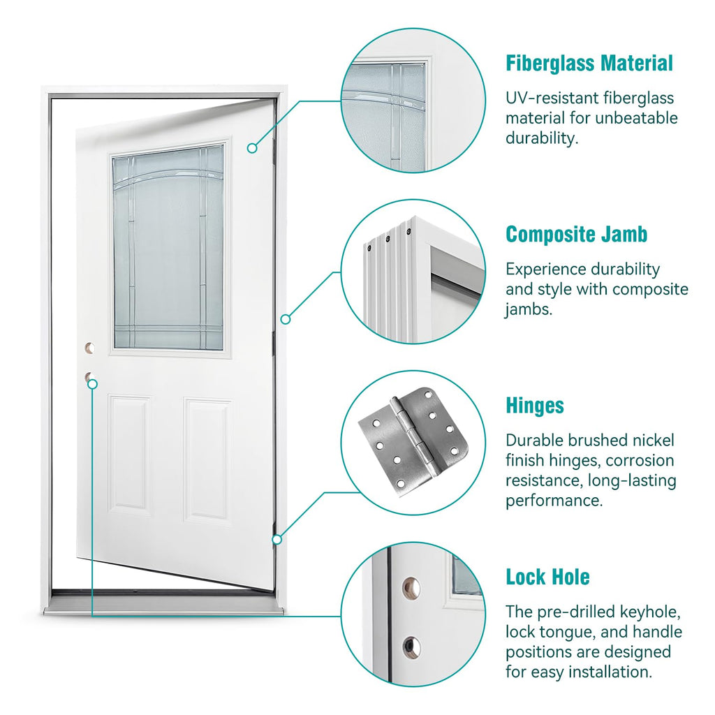 White Fiberglass Prehung 36" x 80" Entry Door Z53148