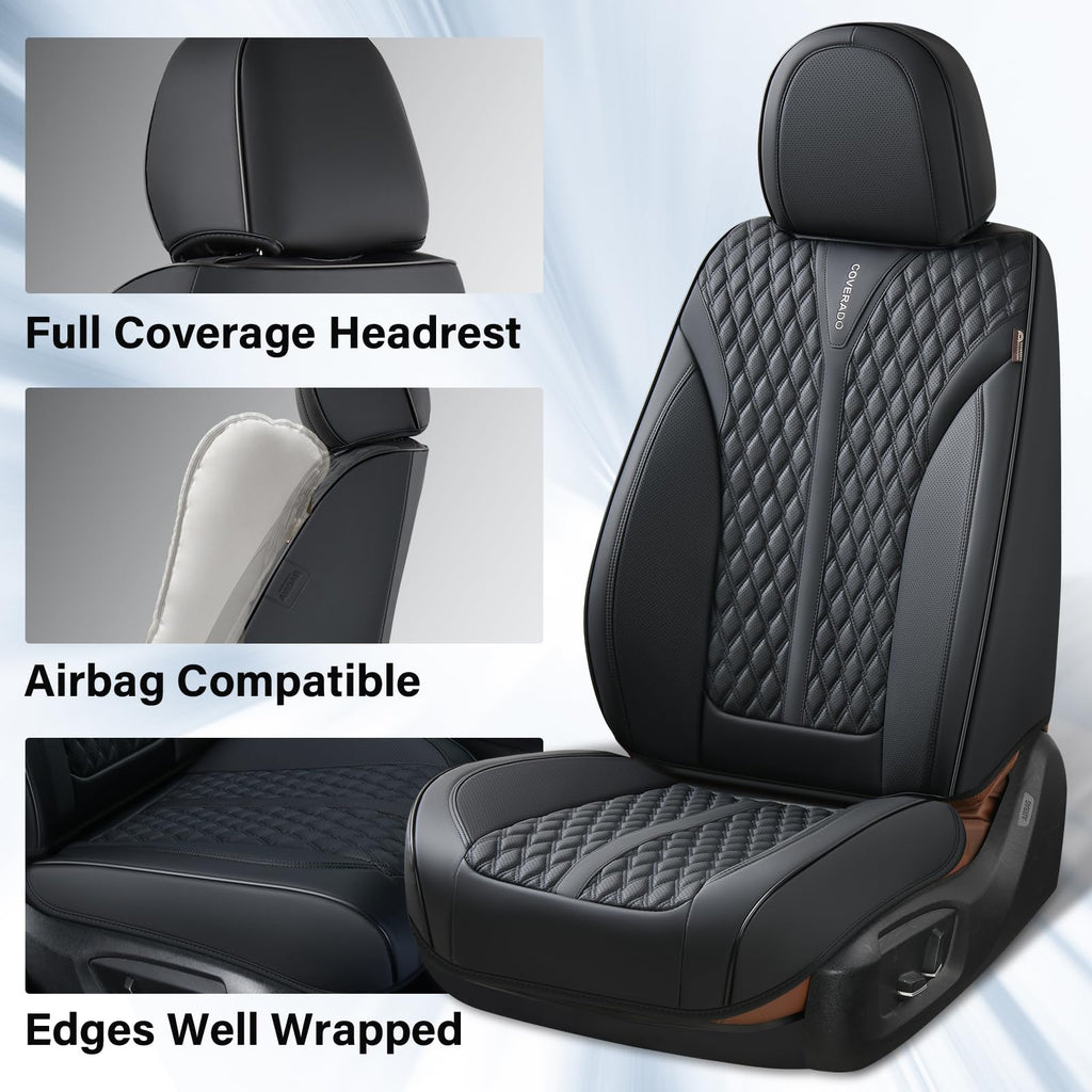 Black 5 Seats Nappa Leather Car Seat Covers Full Set V591