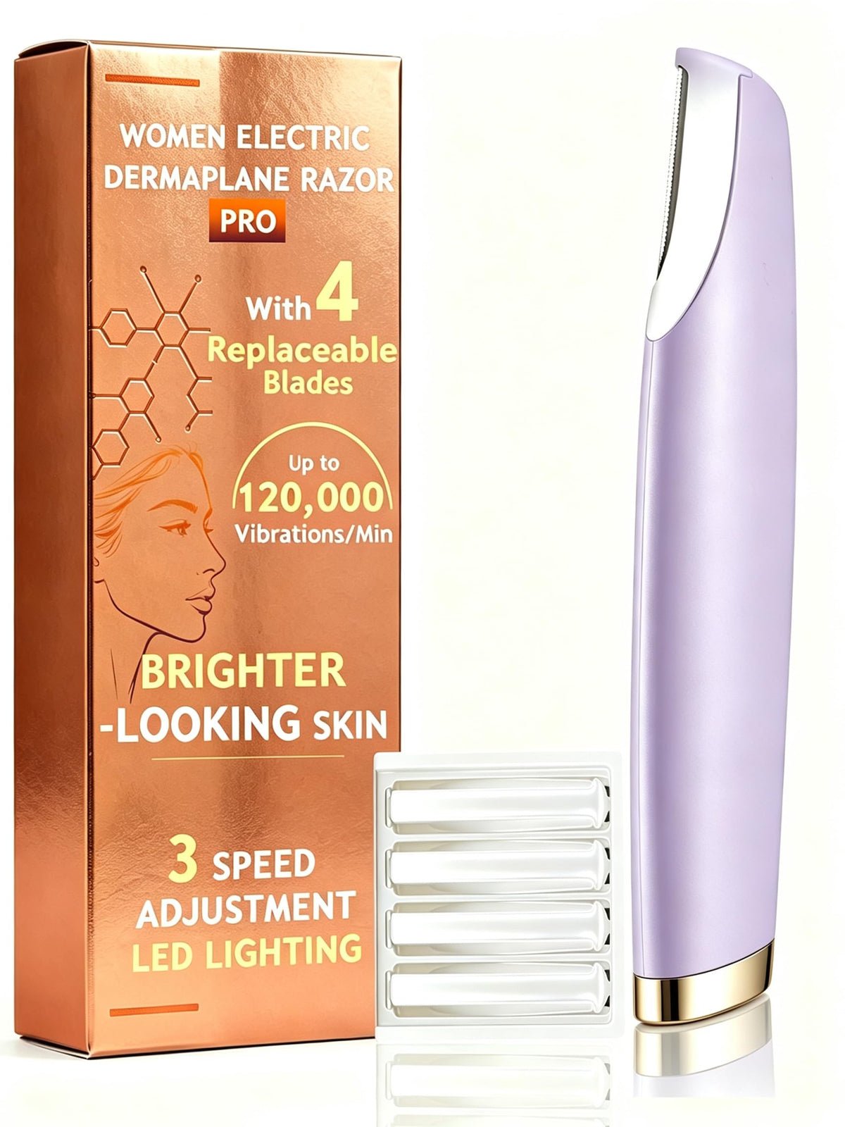 Sonic Facial Hair Remover with LED Light, 4 Replacement Blades C18827