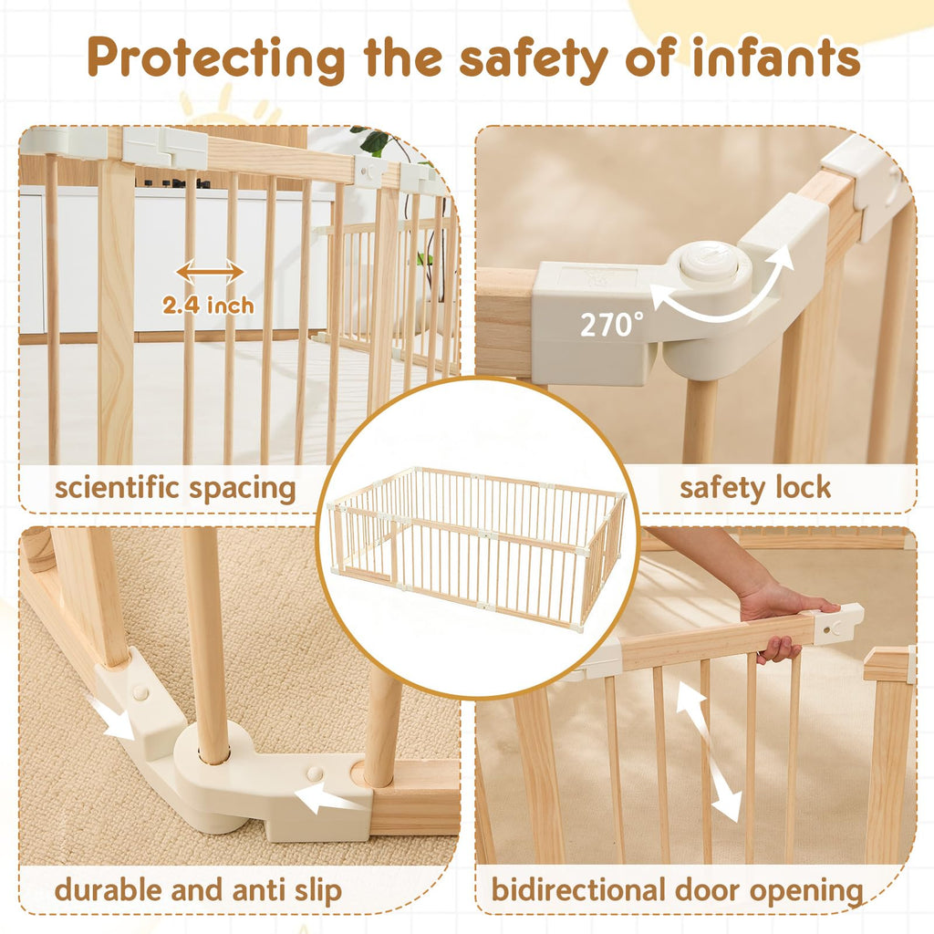 Foldable Wooden Playpen with Gate T207949