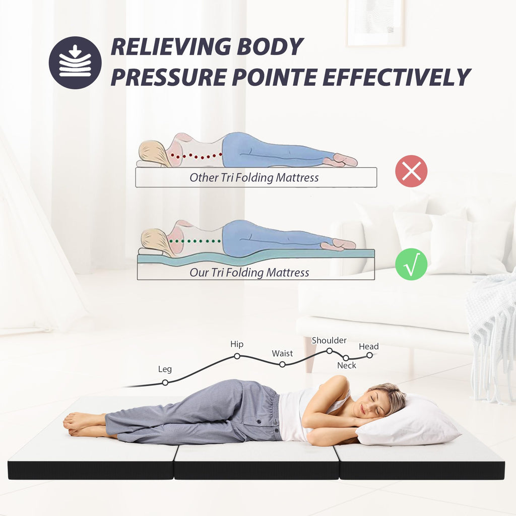 Tri-Fold Gel Memory Foam Mattress with Washable Cover, 3 Inch Queen W8666