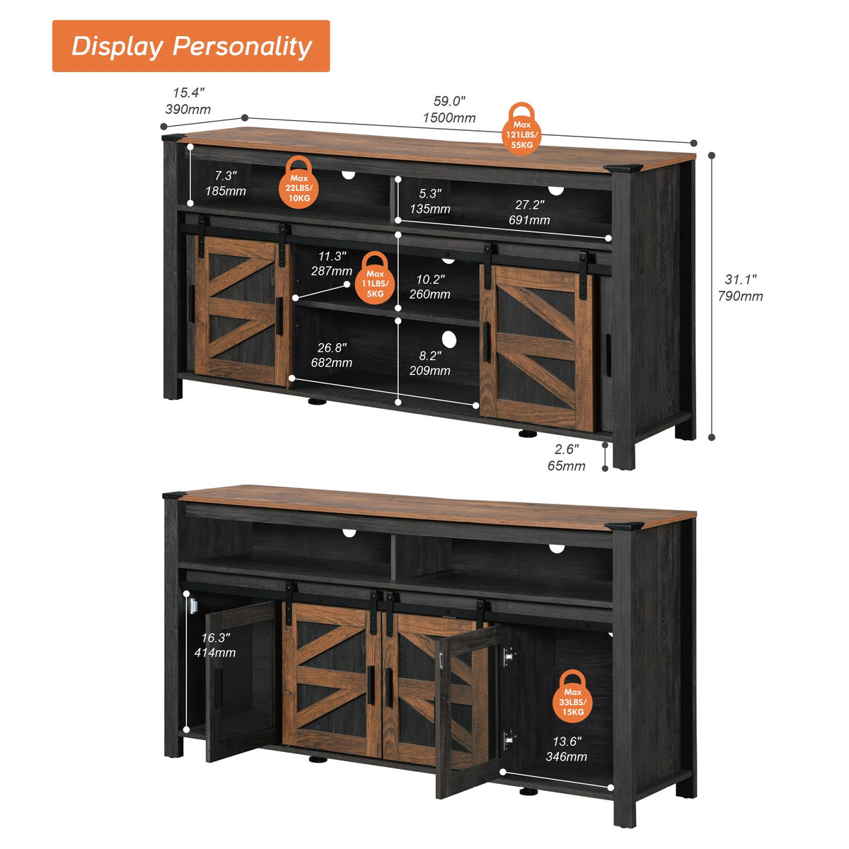 Dark Walnut Black Entertainment Center H47257