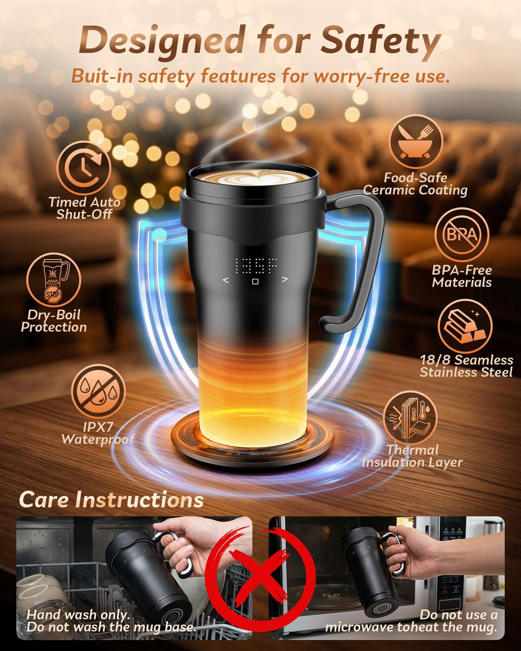 16oz Temperature Control Rechargeable Heated Mug W525