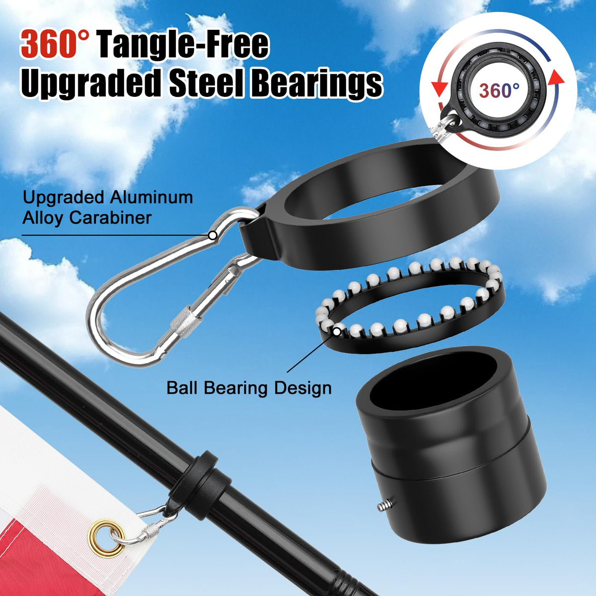 5ft Stainless Steel Flagpole with 3x5 Embroidered US Flag S205175