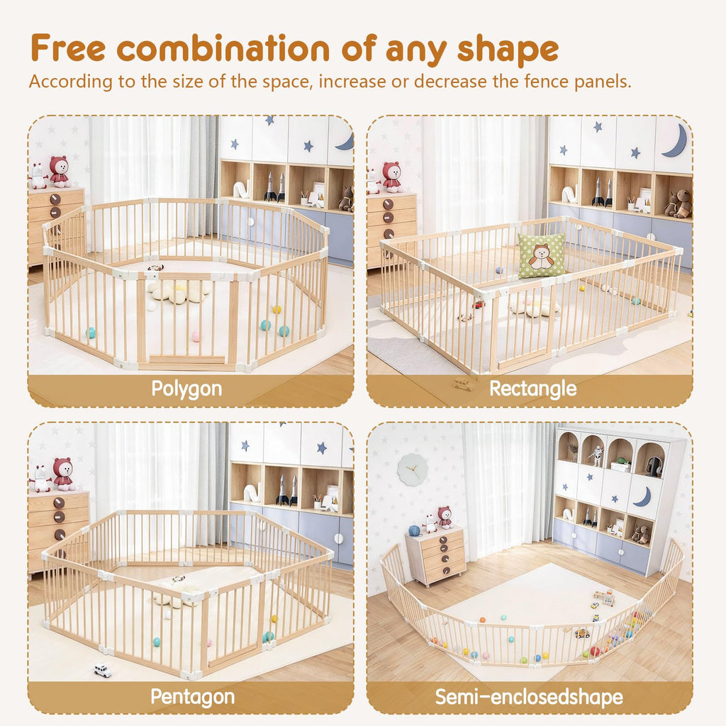 Foldable Wooden Playpen with Gate T207949
