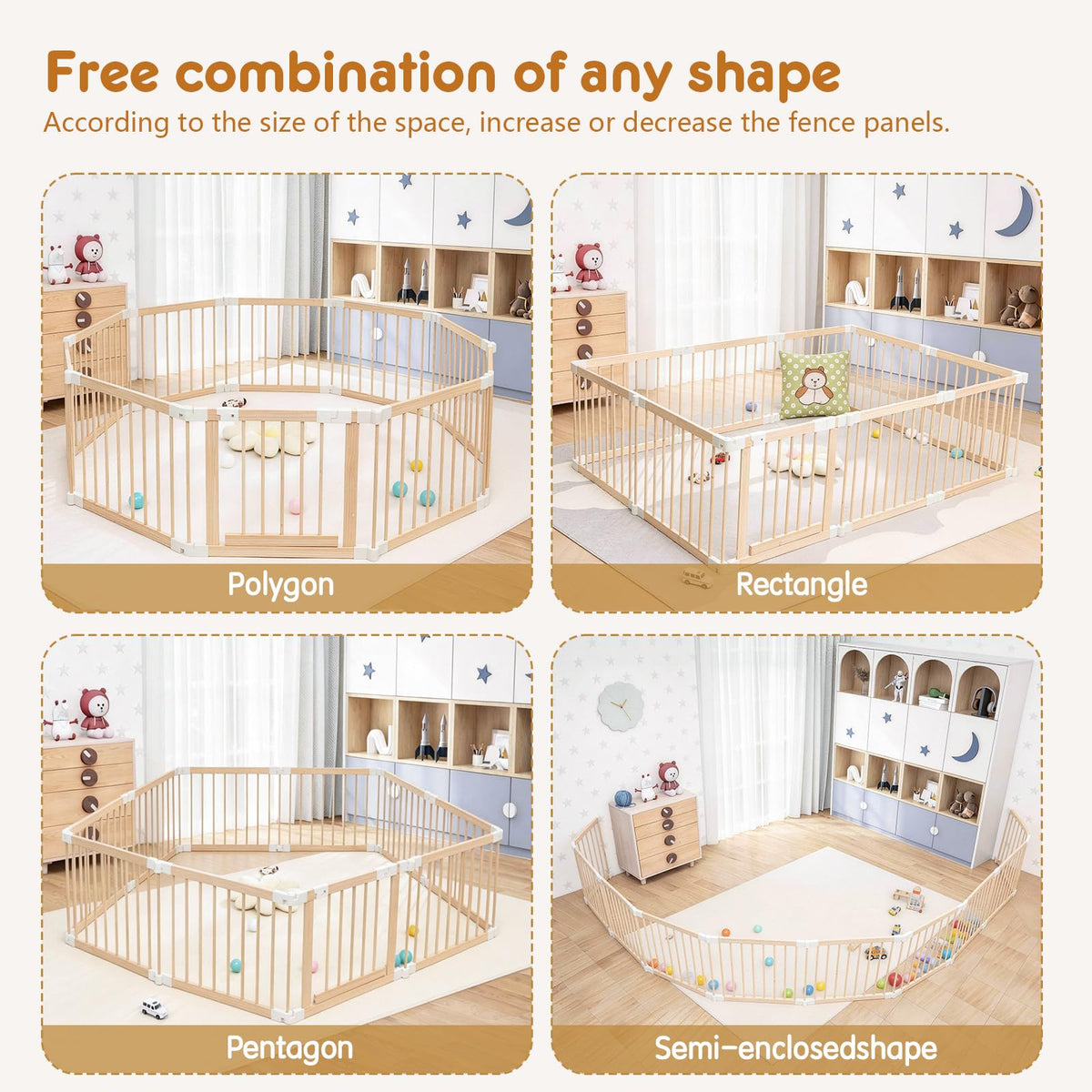 Foldable Wooden Playpen with Gate T207949