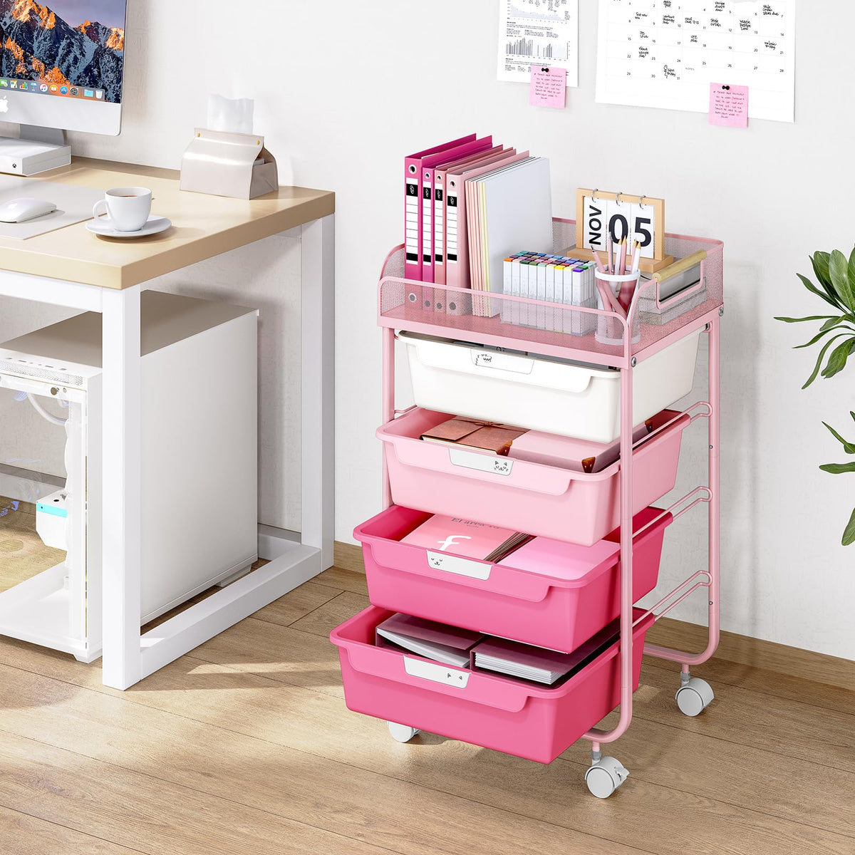 4-Drawer Rolling Storage Cart with Mesh Top H28470