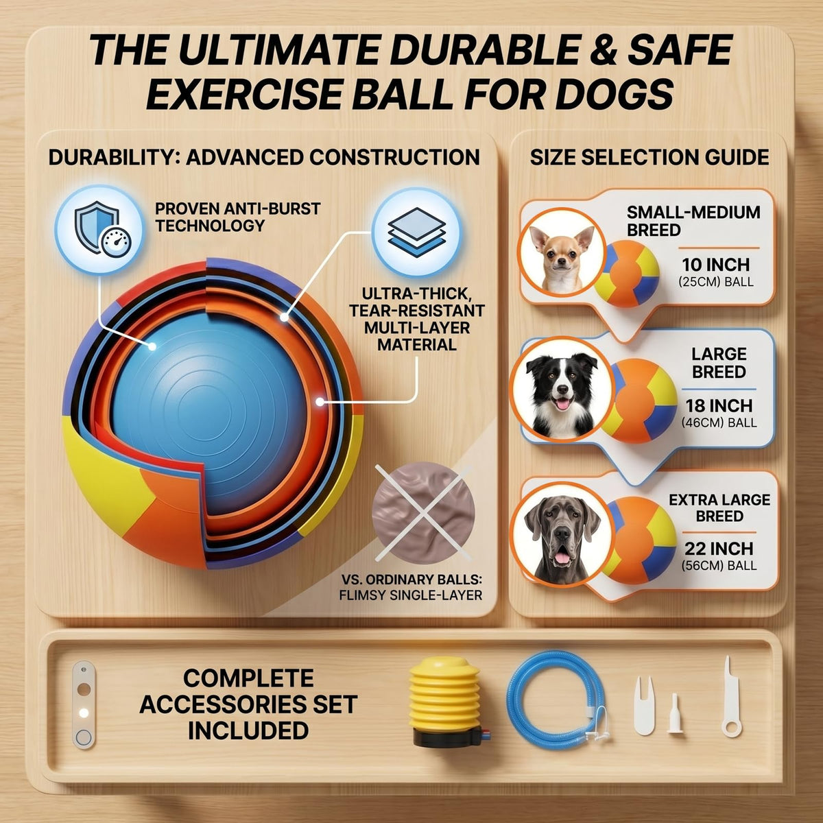 Inflatable Dog Ball with Handle Cover & Pump 18in U127
