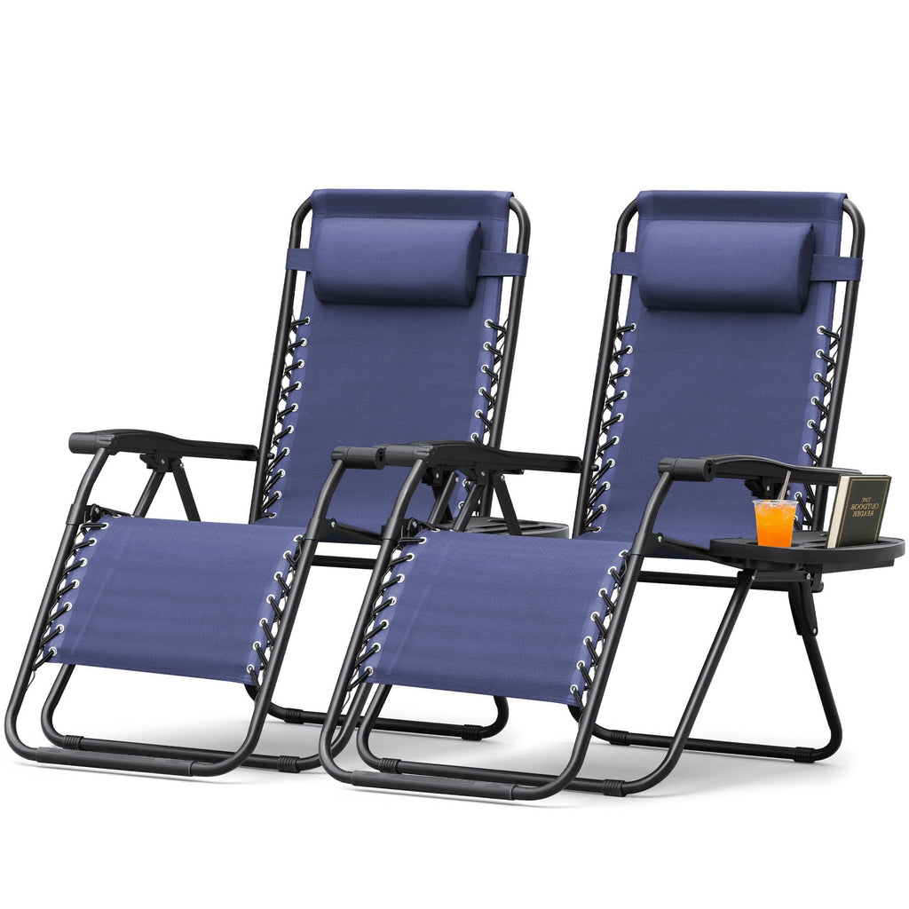 Zero Gravity Chair with Cup Holder Pillows Set of 2 Blue J3344