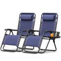 Zero Gravity Chair with Cup Holder Pillows Set of 2 Blue J3344