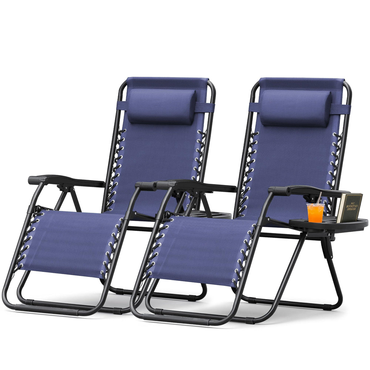 Zero Gravity Chair with Cup Holder Pillows Set of 2 Blue J3344