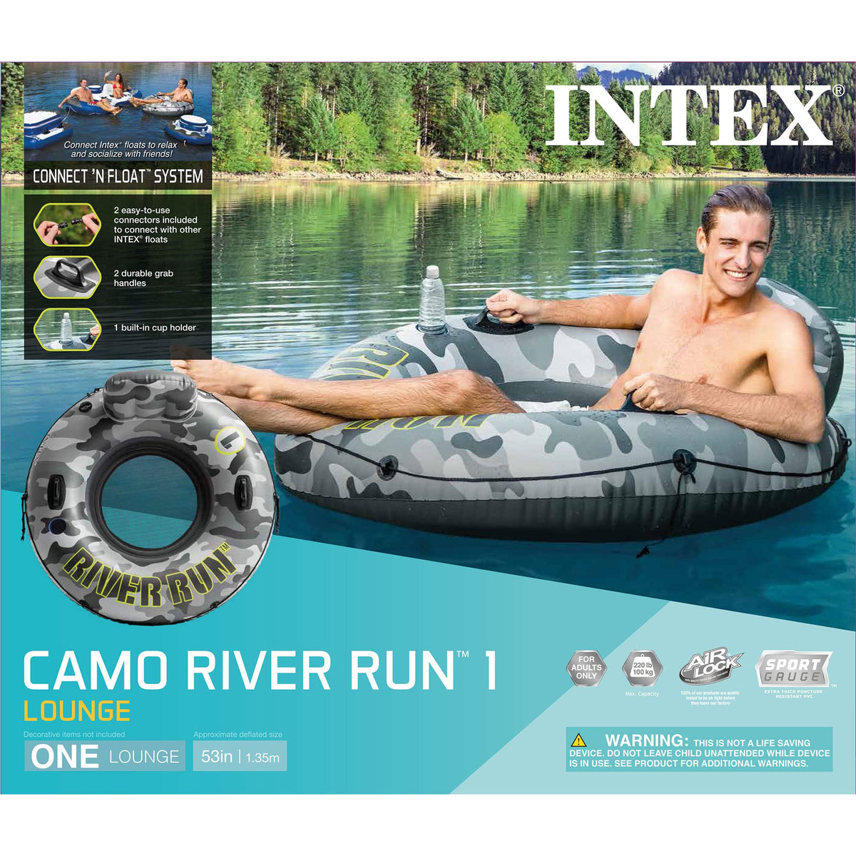 Inflatable Floating Water Tube Raft with Cup Holders, 4 Pack B82499