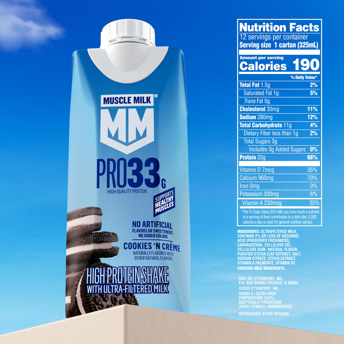 11 fl oz High Protein Shake, 12 Pack, 33g Protein, 3g Sugar A6849