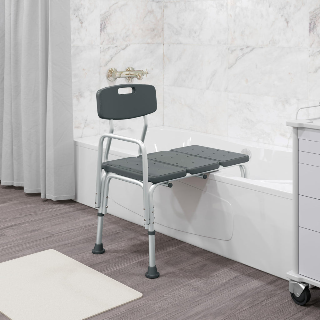 Adjustable Gray Bath & Shower Transfer Bench with Back and Side Arm Y217