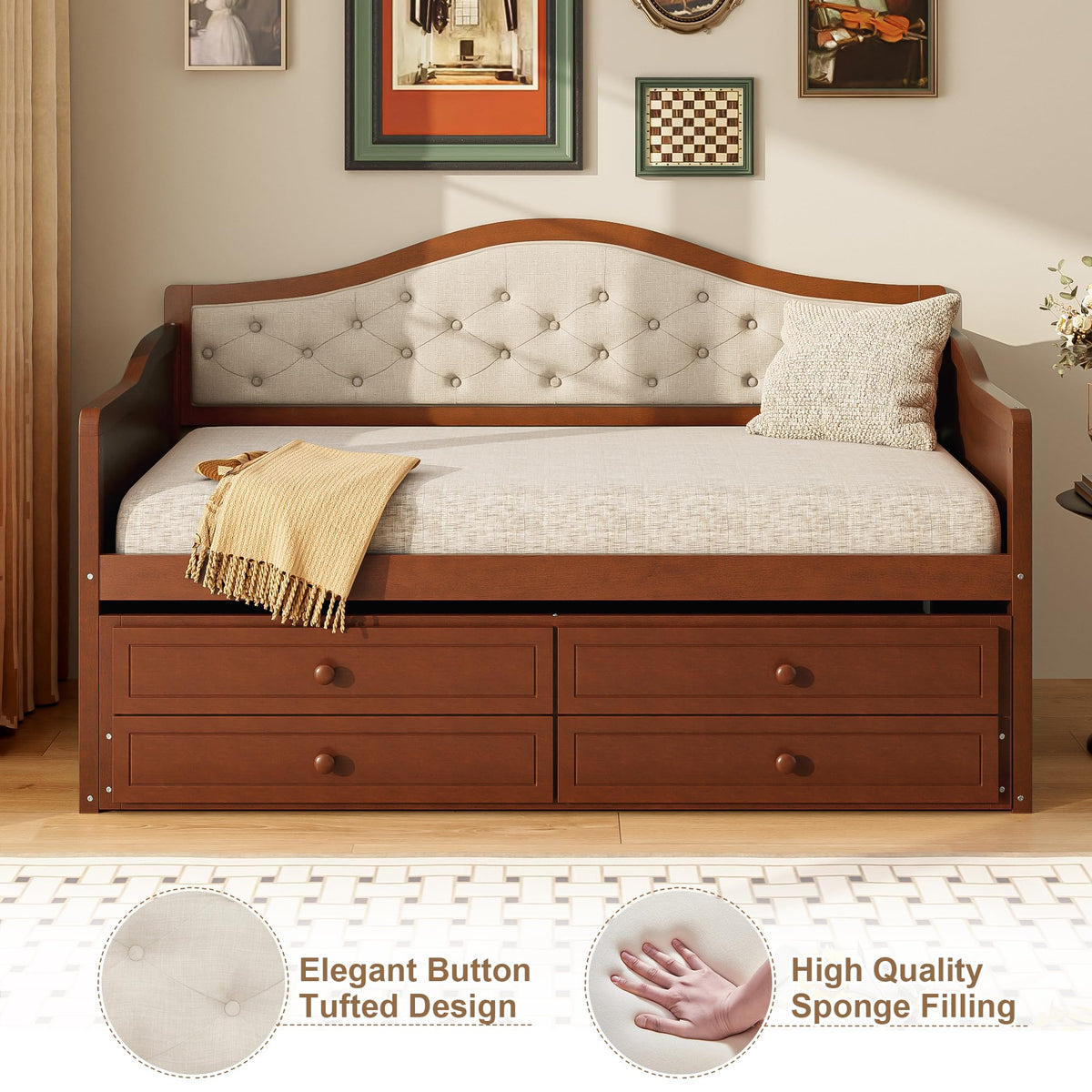 Twin Size Wooden Daybed with Trundle & Storage Drawers U953