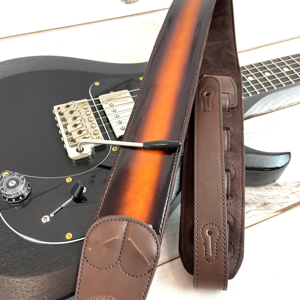 Sunburst Finish Guitar Strap with Pick Pockets & Padded Velour Back D1829