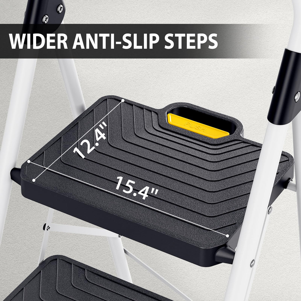 2 Step White Folding Ladder with Anti-Slip Pedals W654093