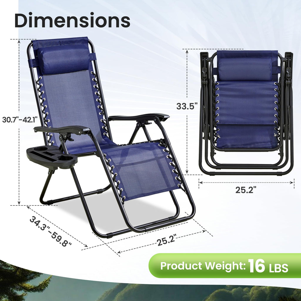Blue 2-Pack Zero Gravity Lounge Chair with Cup Tray Y62908