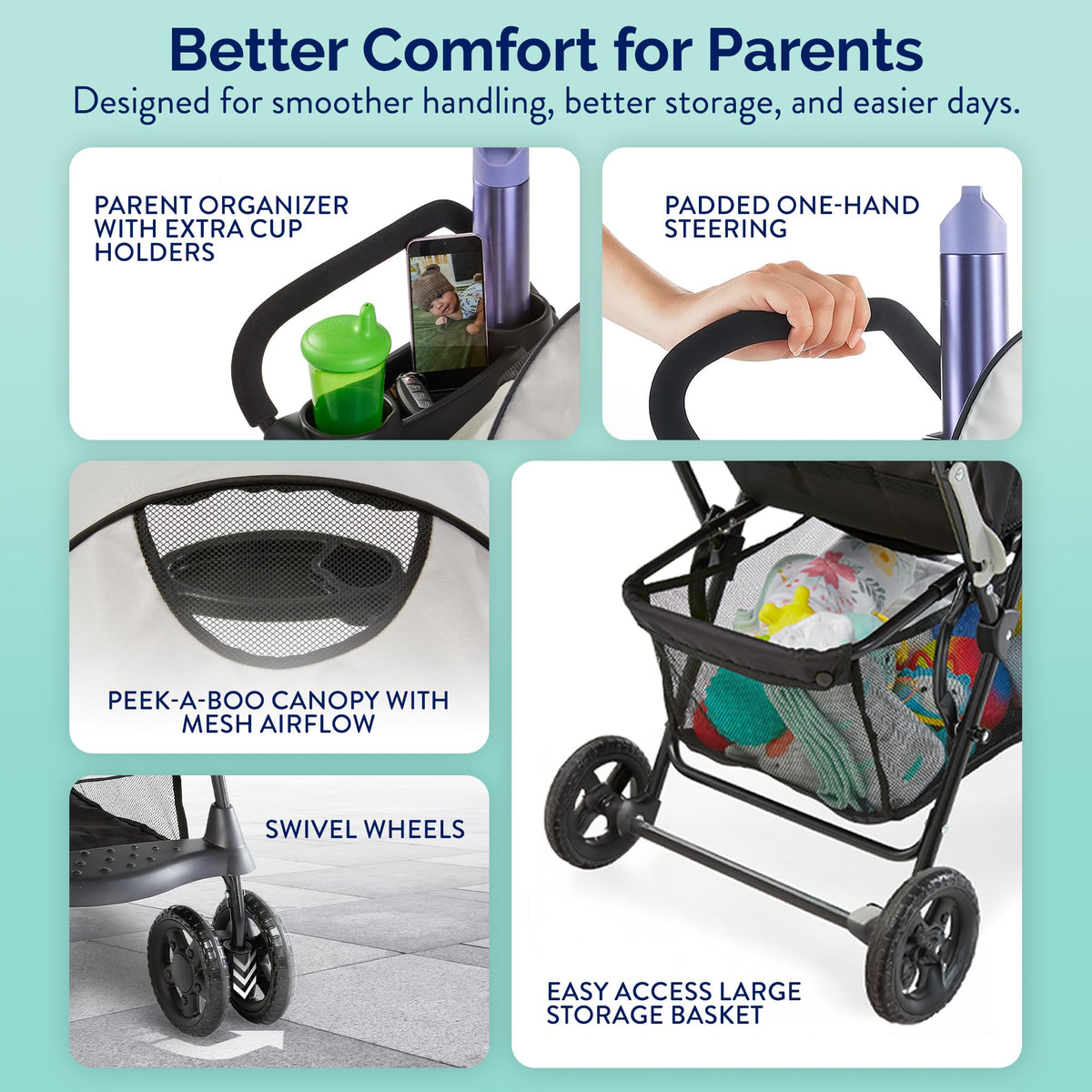 Lightweight Umbrella Stroller with Reclining Seat and Canopy, Slate Gray X1610