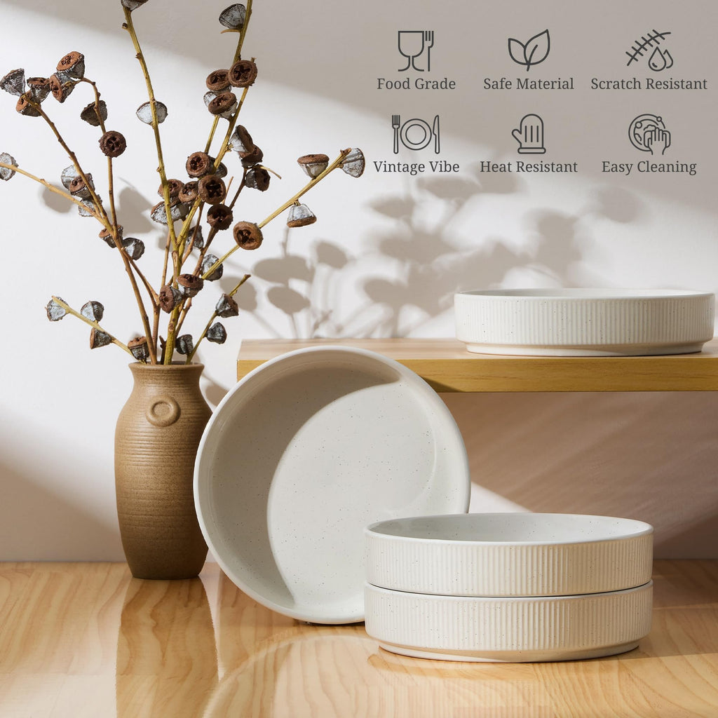 Pasta Bowls Set of 4, 35oz Ceramic, White, 8" U625562