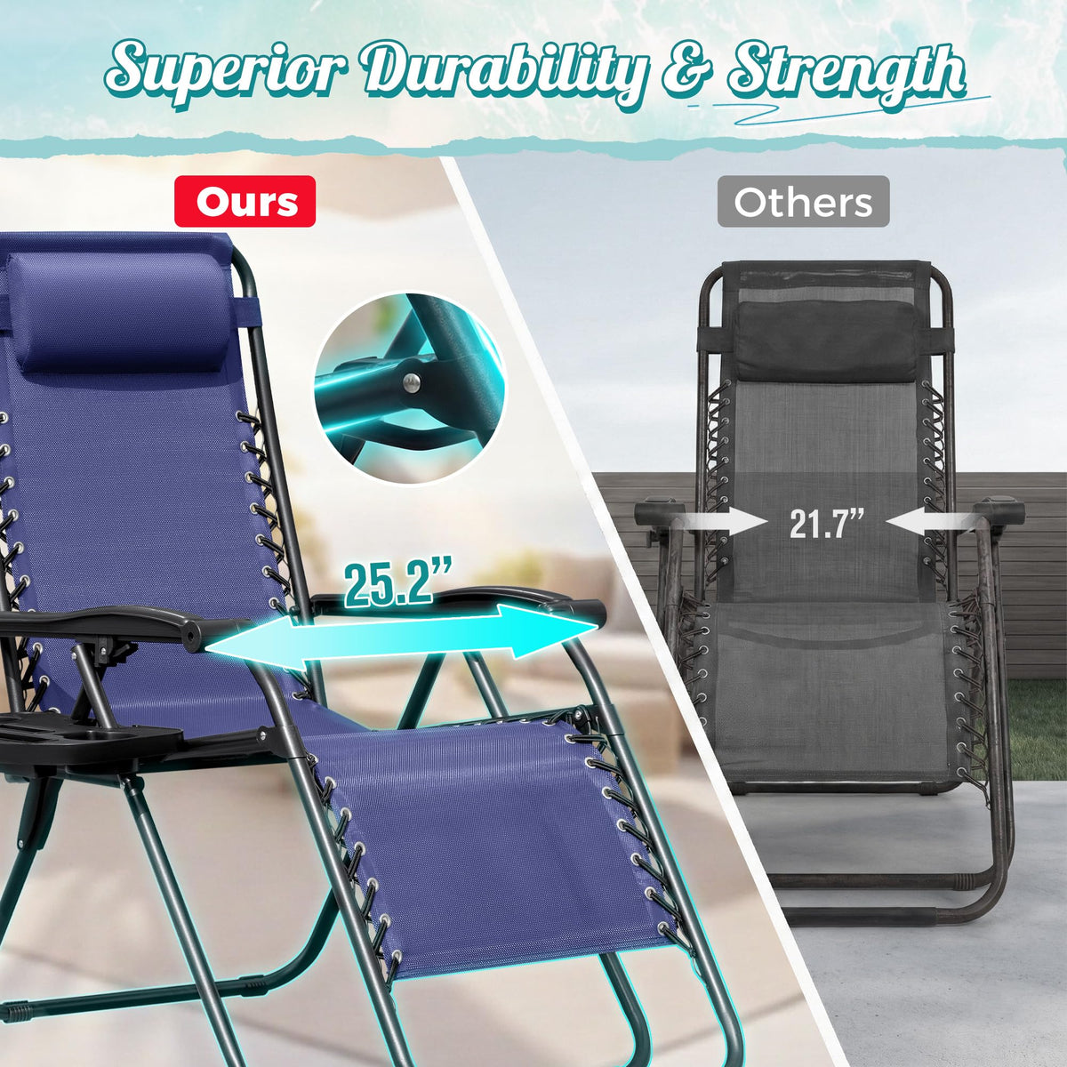 Zero Gravity Chair with Cup Holder Pillows Set of 2 Blue J3344