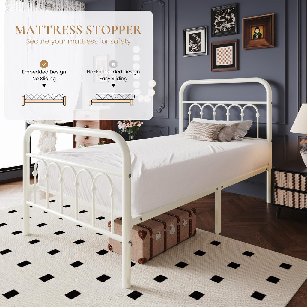 Twin Size Metal Platform Bed Frame with Headboard S68558