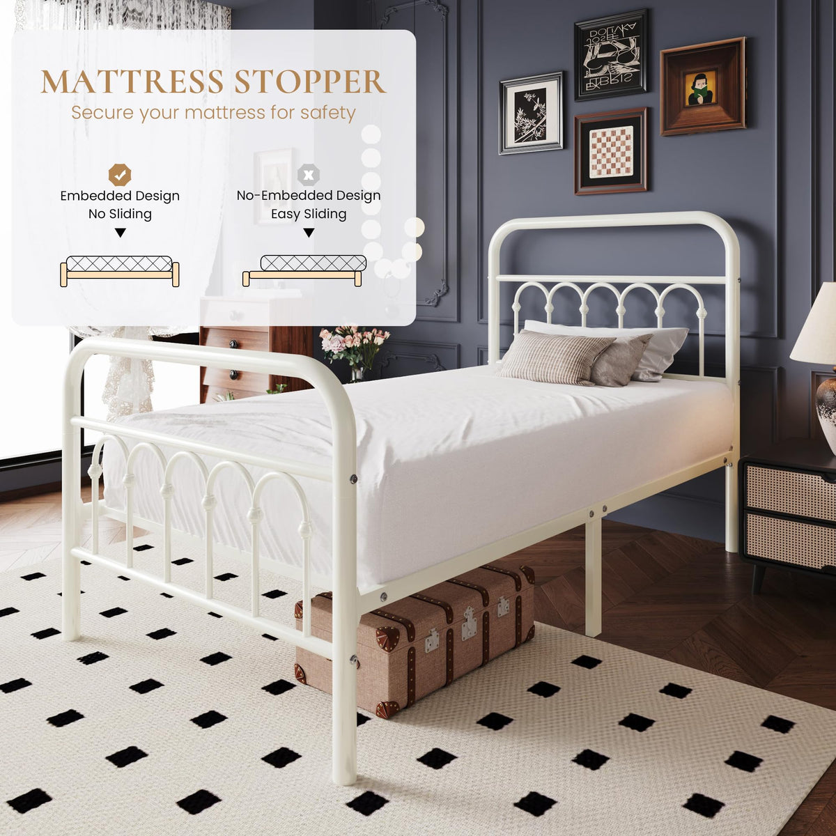 Twin Size Metal Platform Bed Frame with Headboard S68558