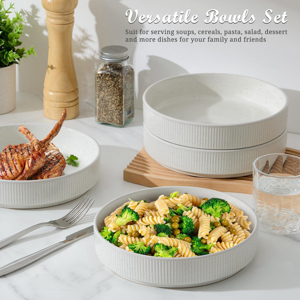 Pasta Bowls Set of 4, 35oz Ceramic, White, 8" U625562