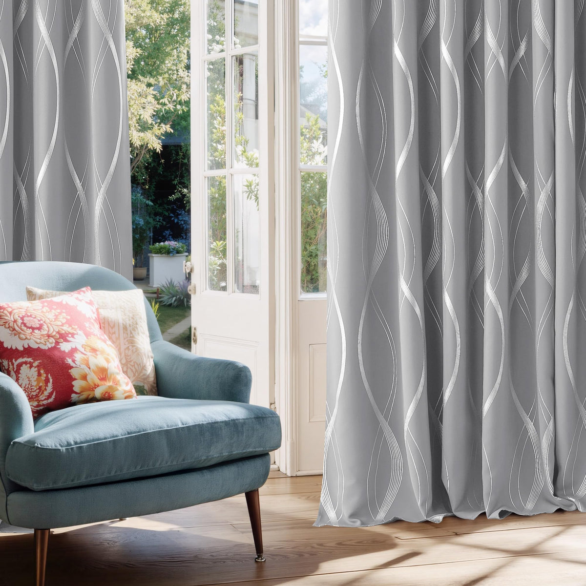 Silver Grey Pattern Curtains 52 x 84 Inch S987675