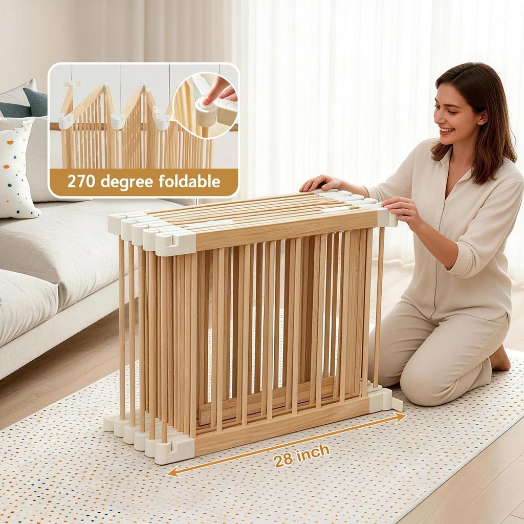 Foldable Wooden Playpen with Gate T207949