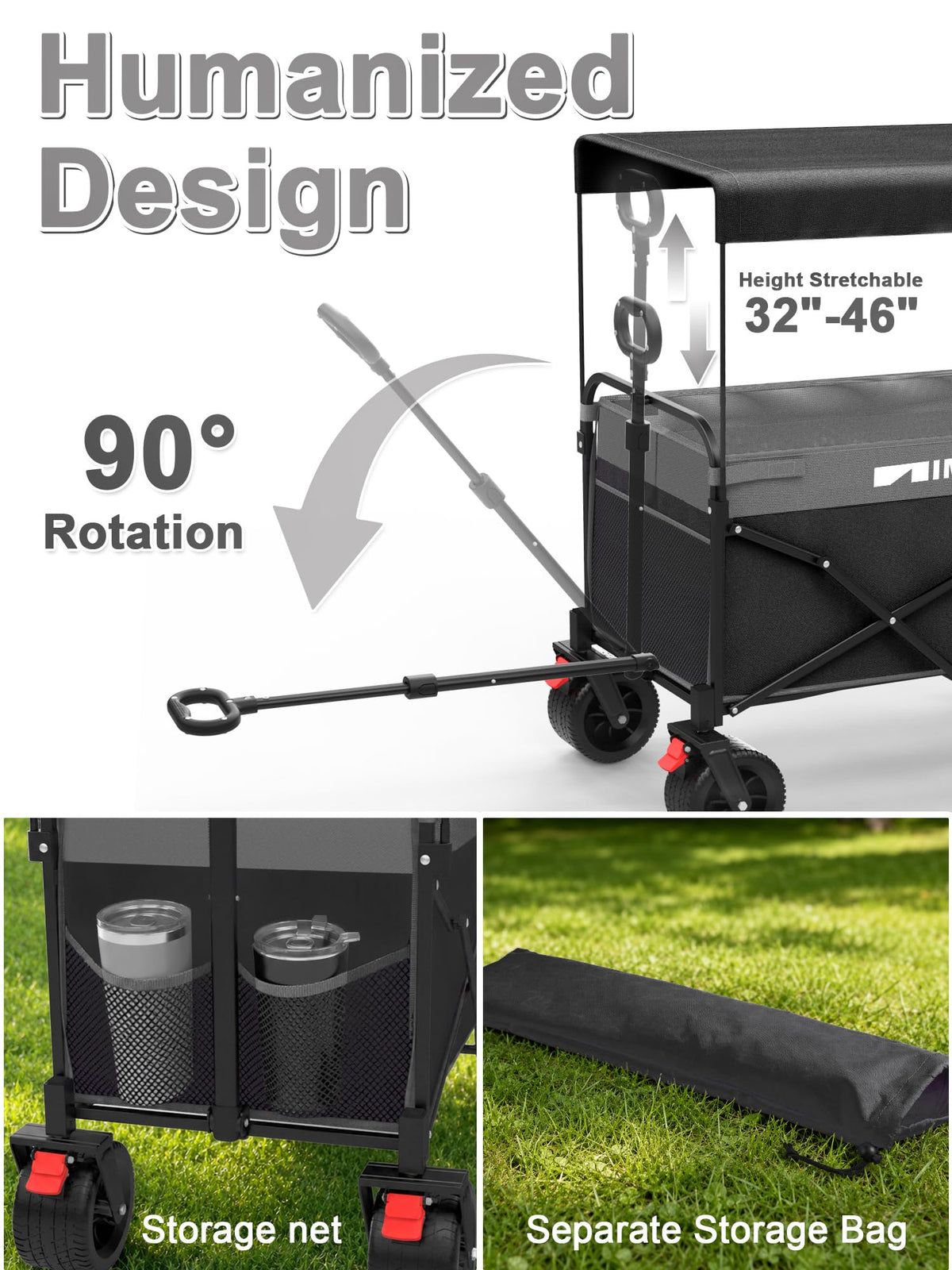 Collapsible Wagon with Canopy Black X8691