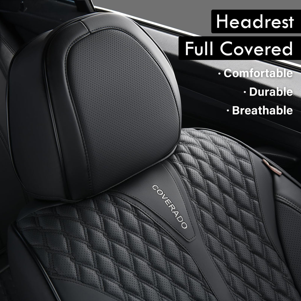 Black 5 Seats Nappa Leather Car Seat Covers Full Set V591