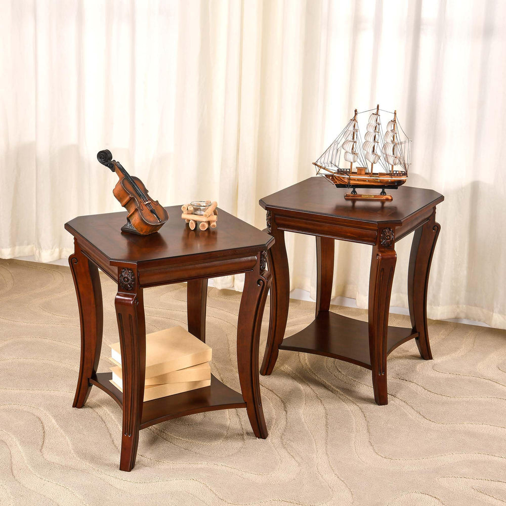 Vintage Wood End Table with Storage Shelf J3917