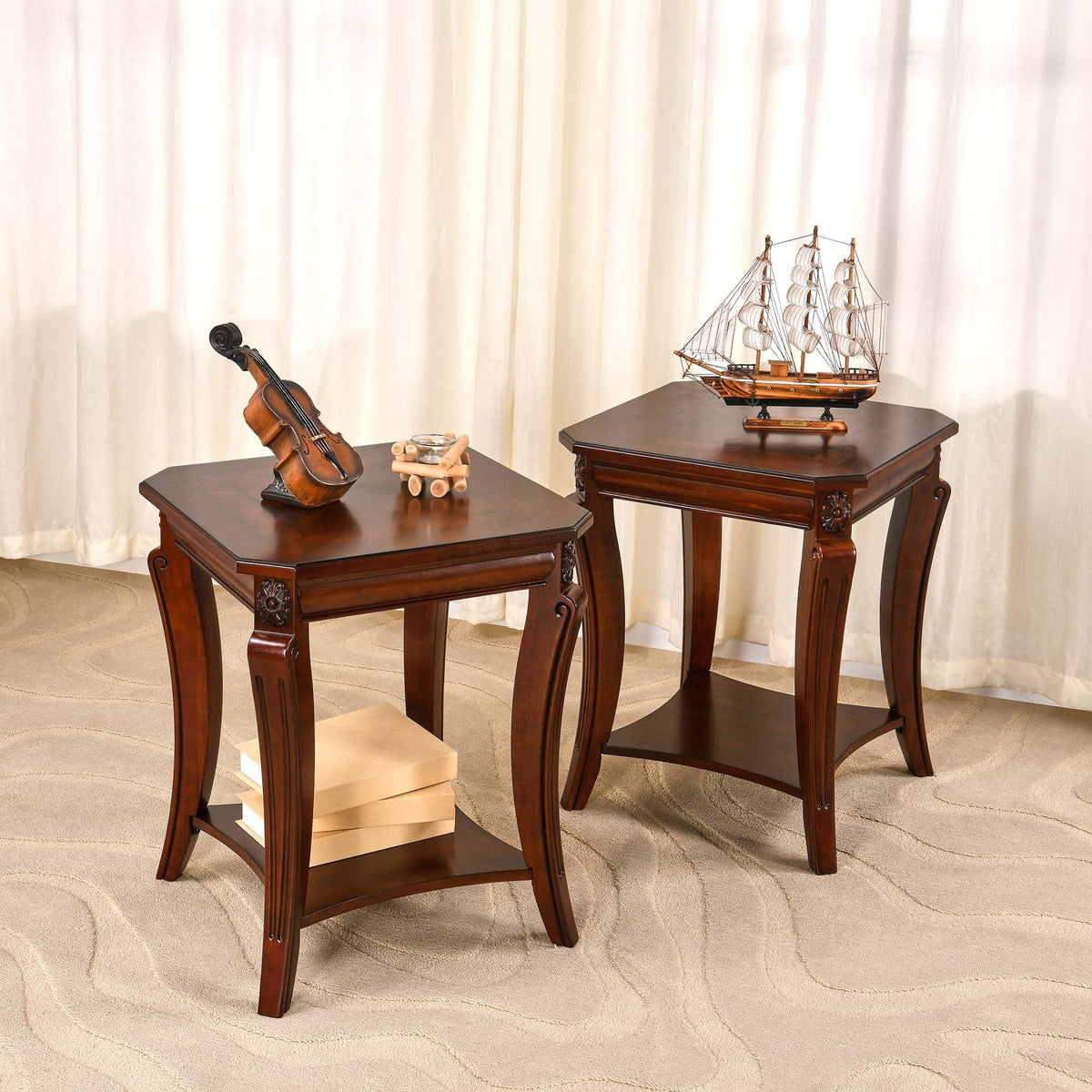 Vintage Wood End Table with Storage Shelf J3917