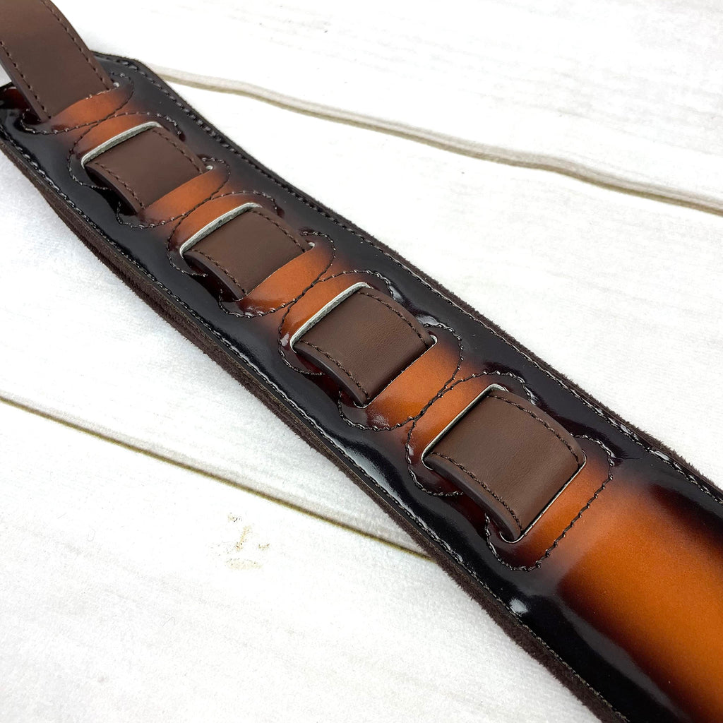 Sunburst Finish Guitar Strap with Pick Pockets & Padded Velour Back D1829