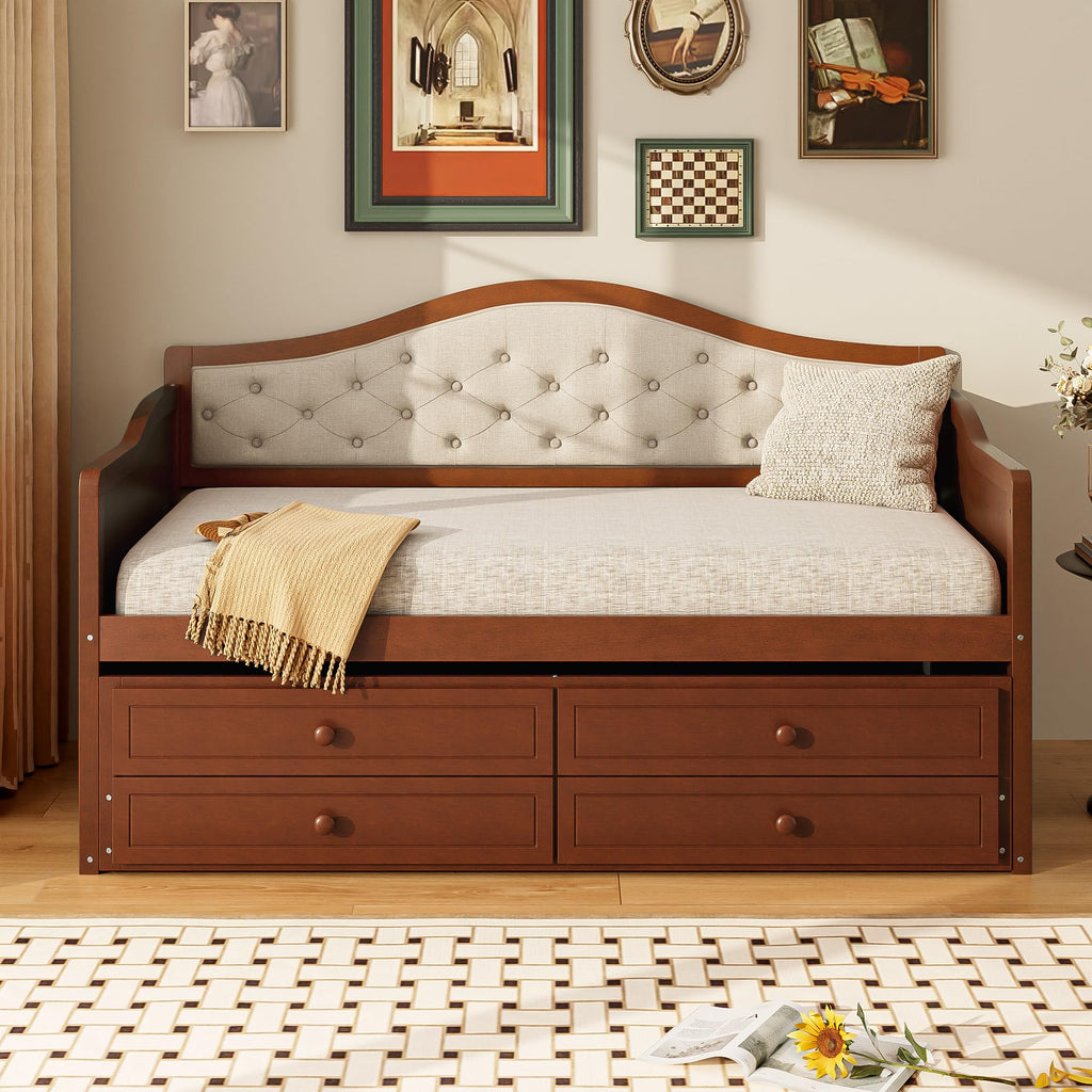 Twin Size Wooden Daybed with Trundle & Storage Drawers U953