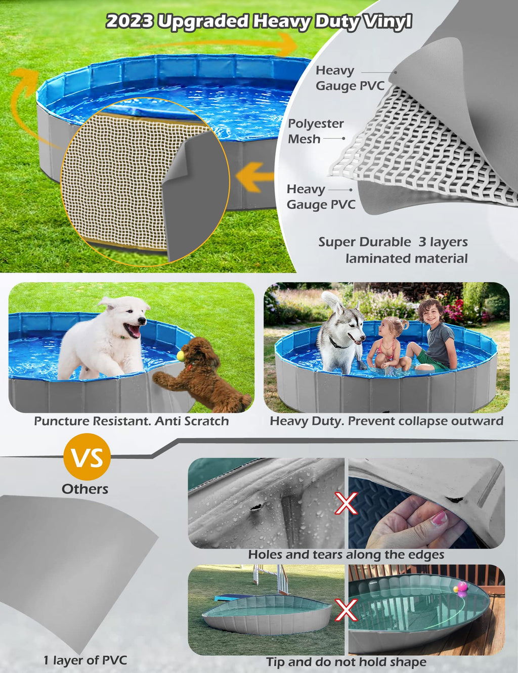 Foldable Dog Pet Bath Pool Collapsible 48" Grey I240