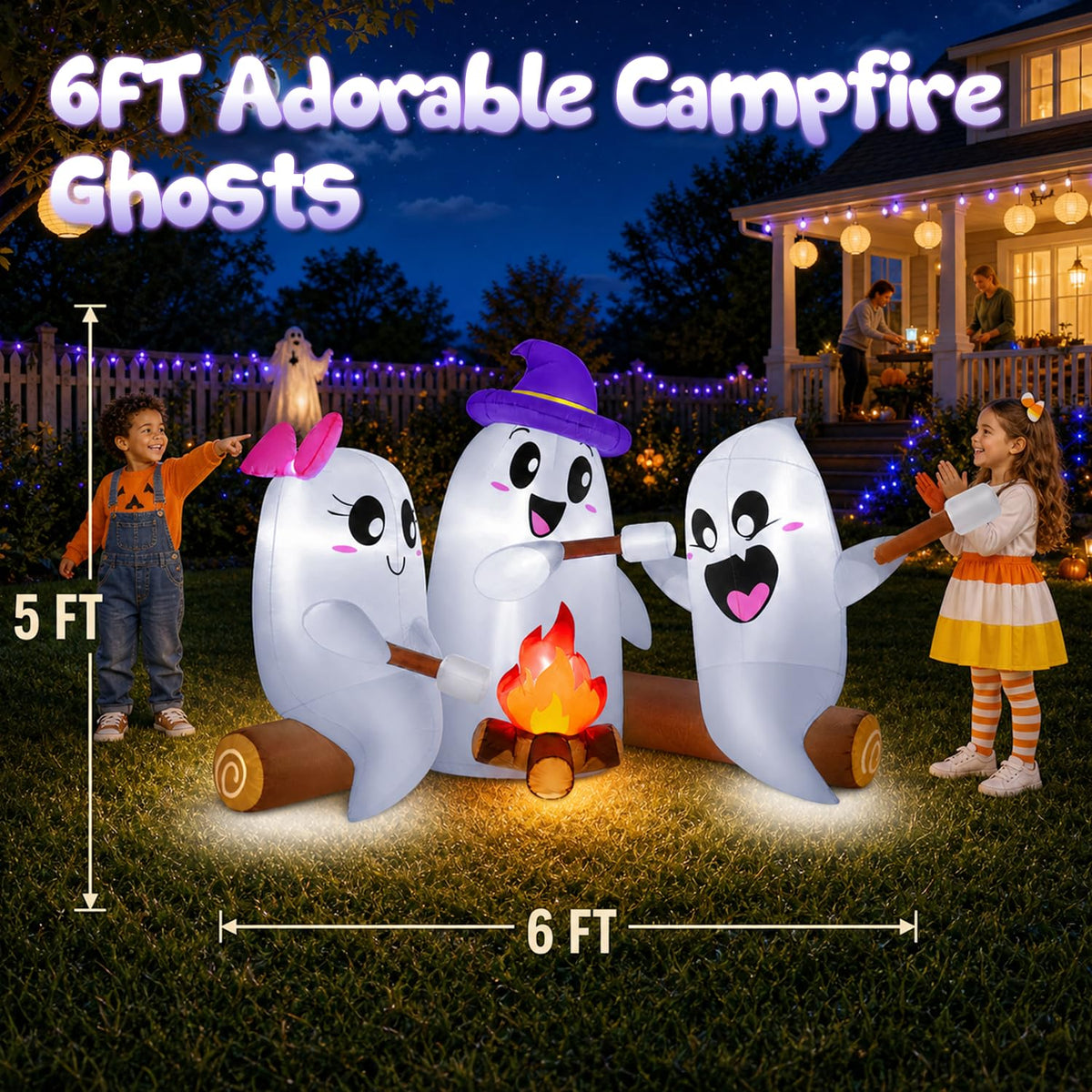 6FT Halloween Inflatables Outdoor Campfire Ghosts with Built-in LEDs H865