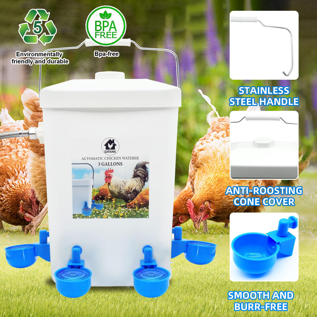 3 Gallons Automatic Poultry Waterer with Hose Attachment V612999