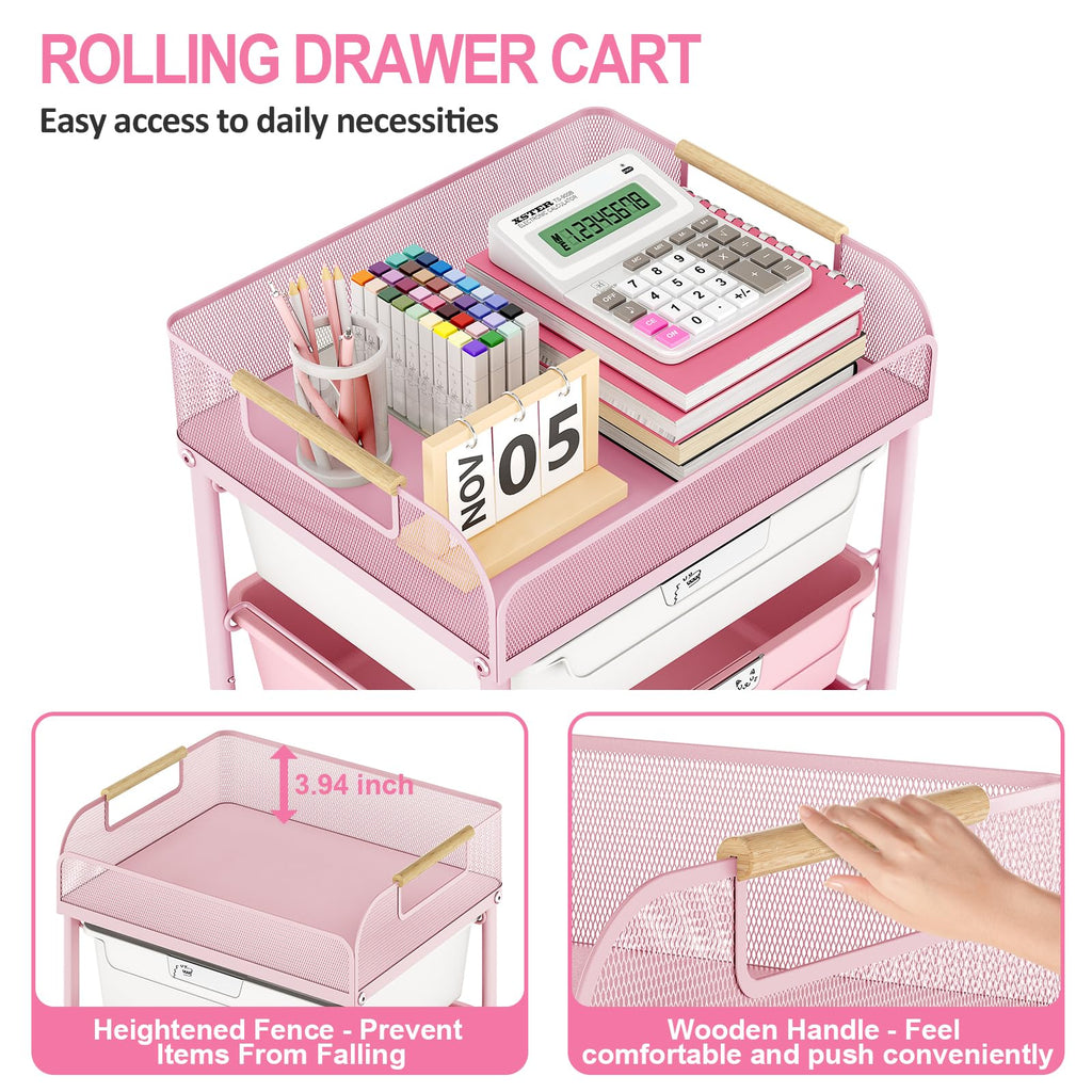 4-Drawer Rolling Storage Cart with Mesh Top H28470