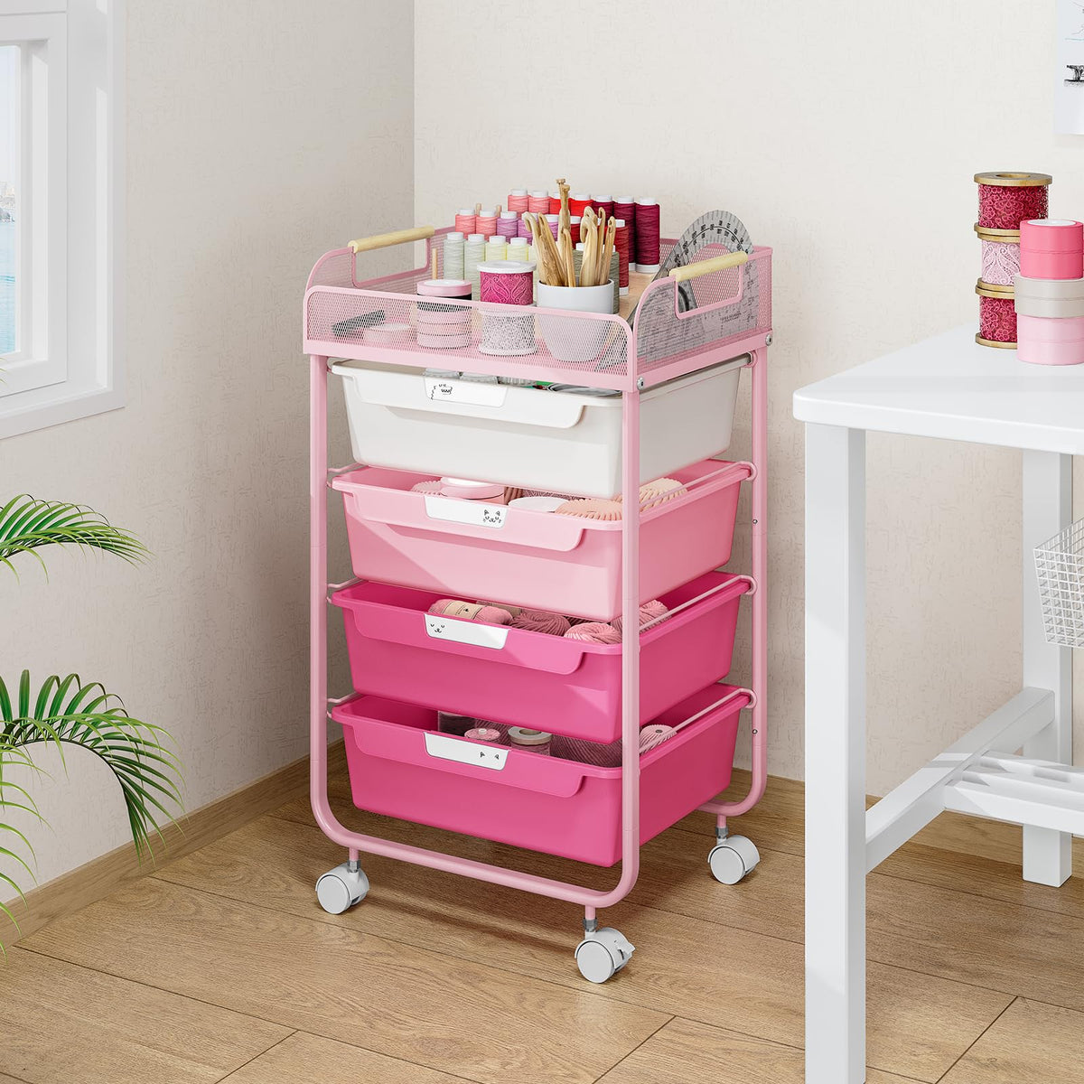 4-Drawer Rolling Storage Cart with Mesh Top H28470