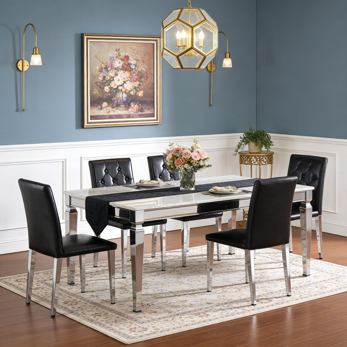 Black Upholstered Dining Chairs Set of 4 with Silver Metal Legs Z759