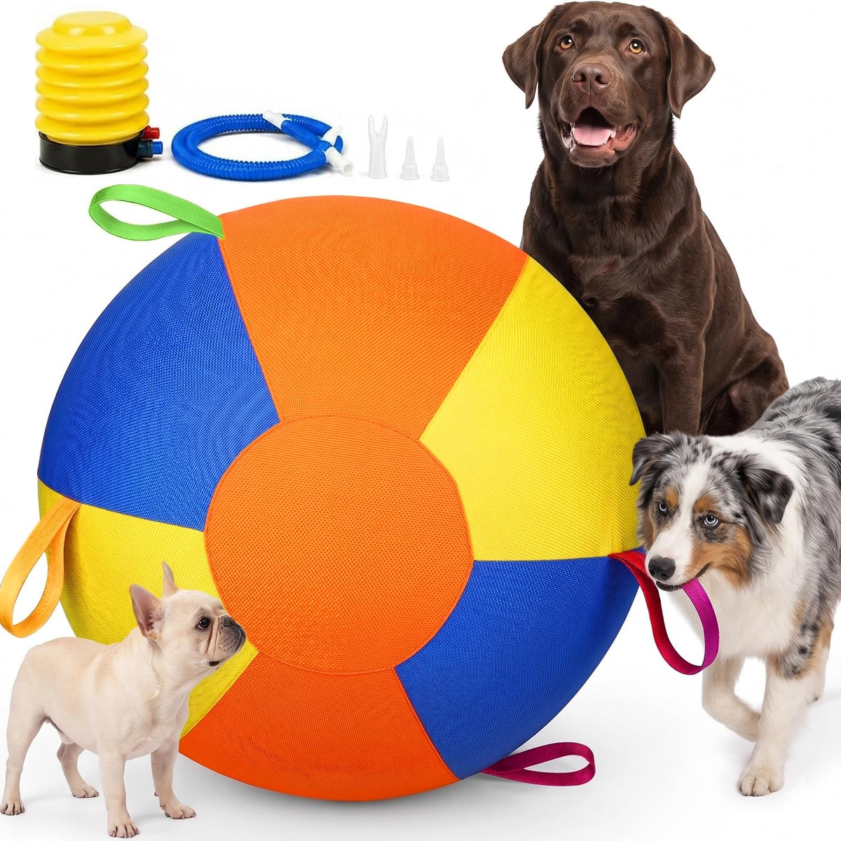 Inflatable Dog Ball with Handle Cover & Pump 18in U127