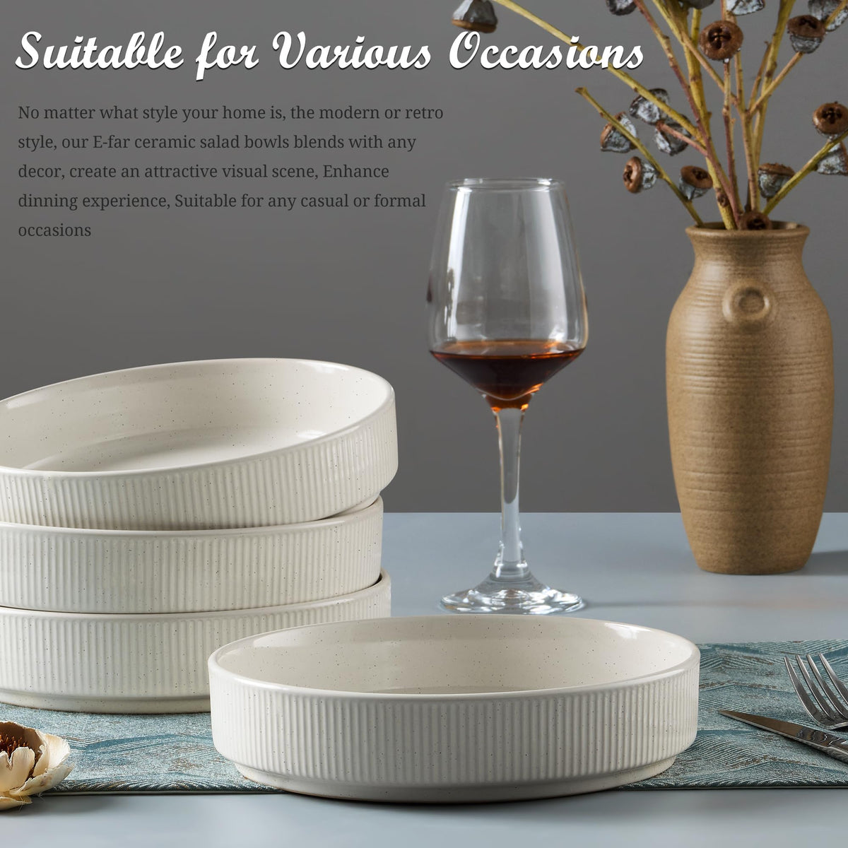 Pasta Bowls Set of 4, 35oz Ceramic, White, 8" U625562
