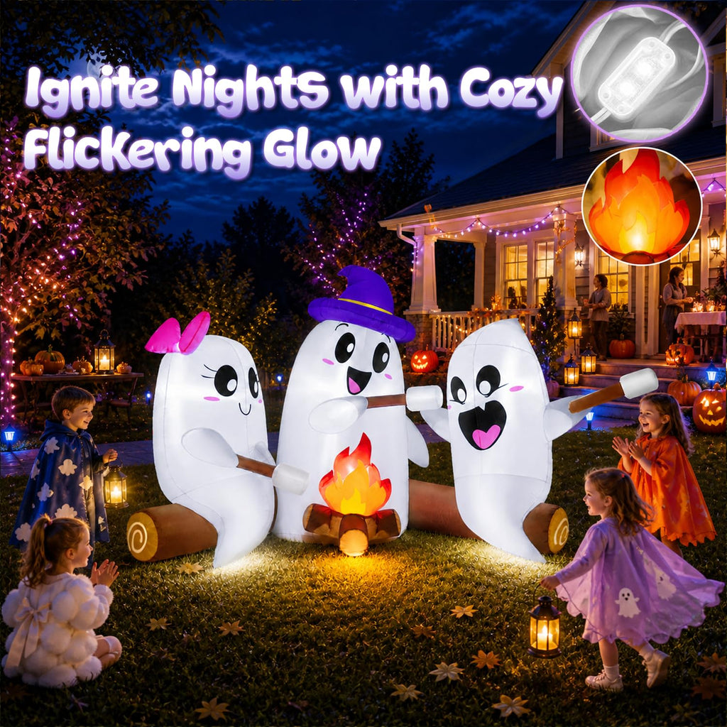 6FT Halloween Inflatables Outdoor Campfire Ghosts with Built-in LEDs H865