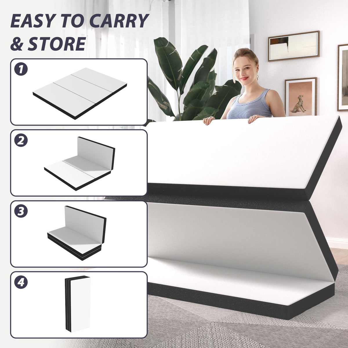 Tri-Fold Gel Memory Foam Mattress with Washable Cover, 3 Inch Queen W8666