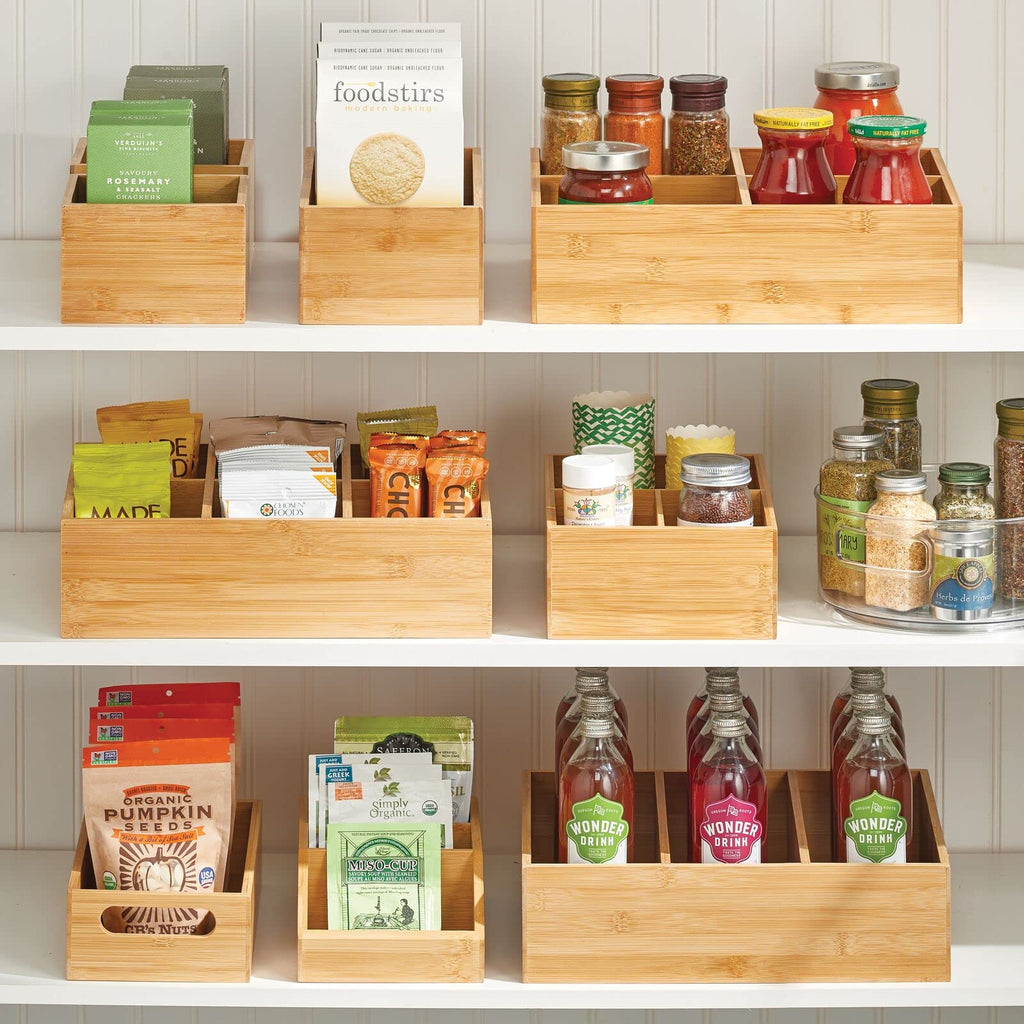 Bamboo 3 Section Stackable Pantry Organizer Bin, 2 Pack H957509