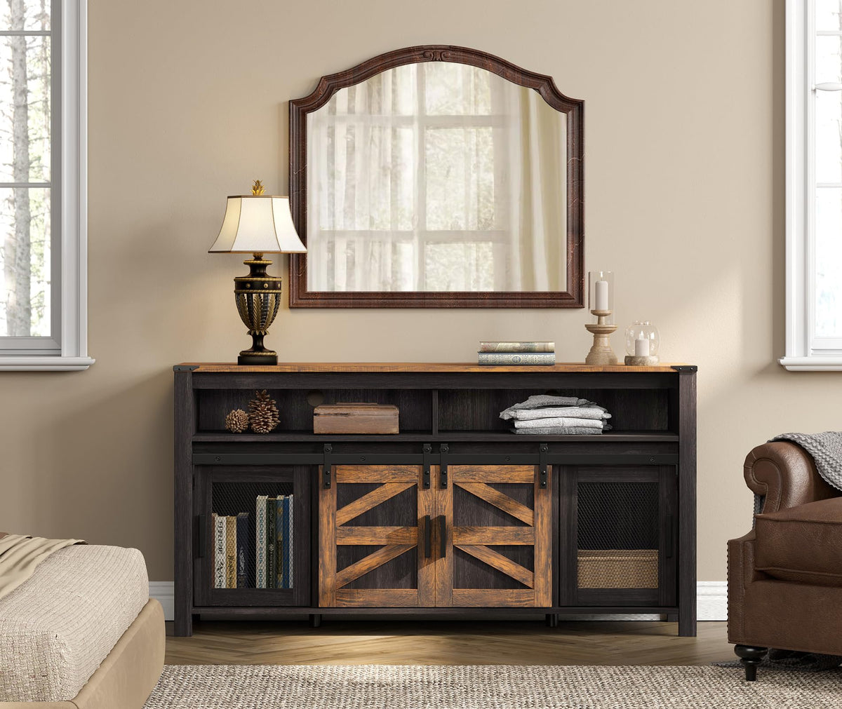 Dark Walnut Black Entertainment Center H47257