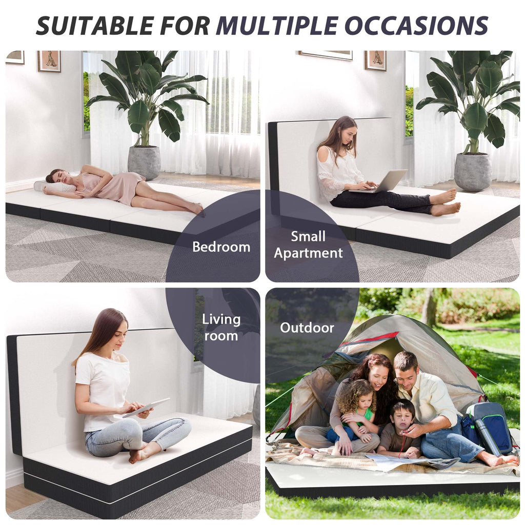 Tri-Fold Gel Memory Foam Mattress with Washable Cover, 3 Inch Queen W8666