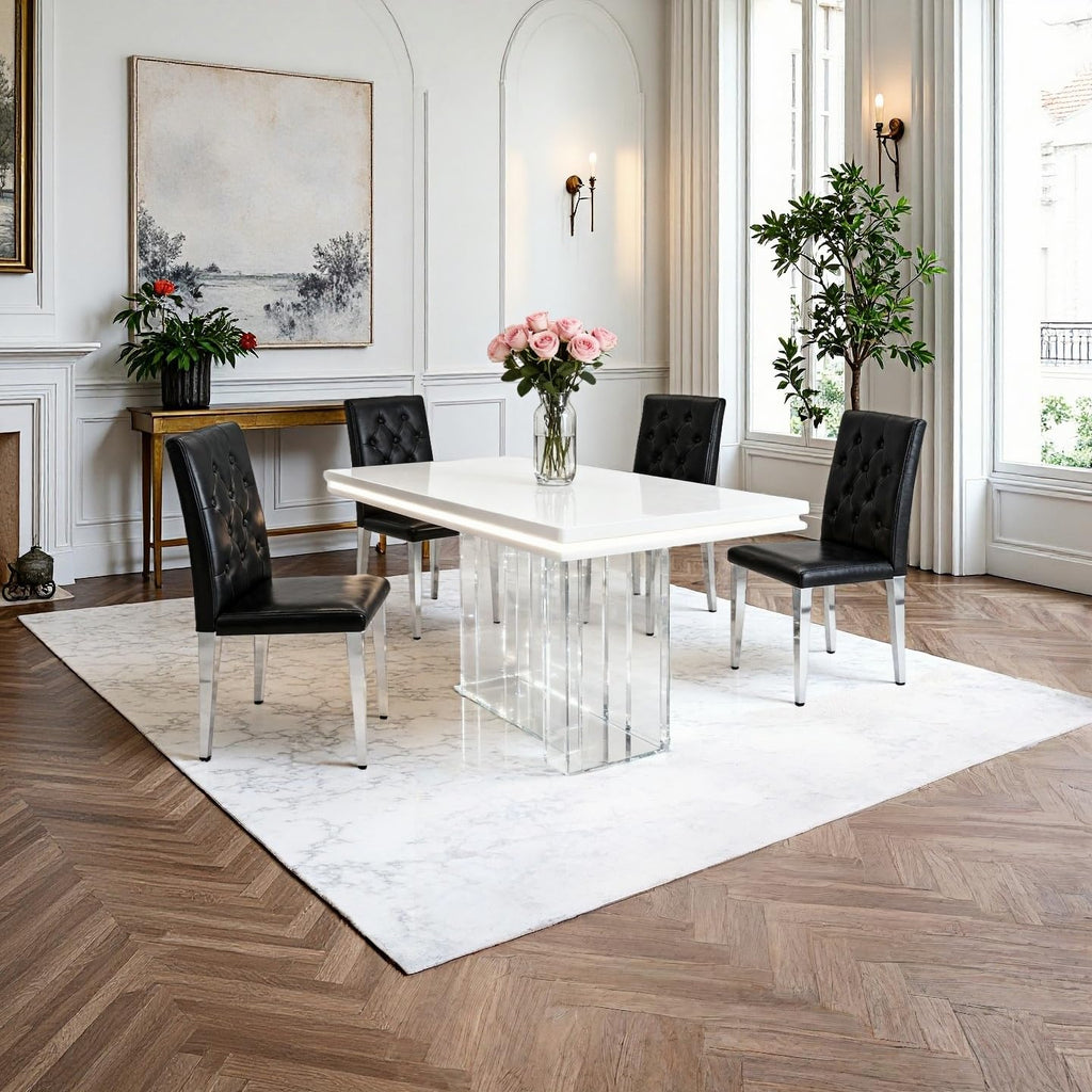 Black Upholstered Dining Chairs Set of 4 with Silver Metal Legs Z759